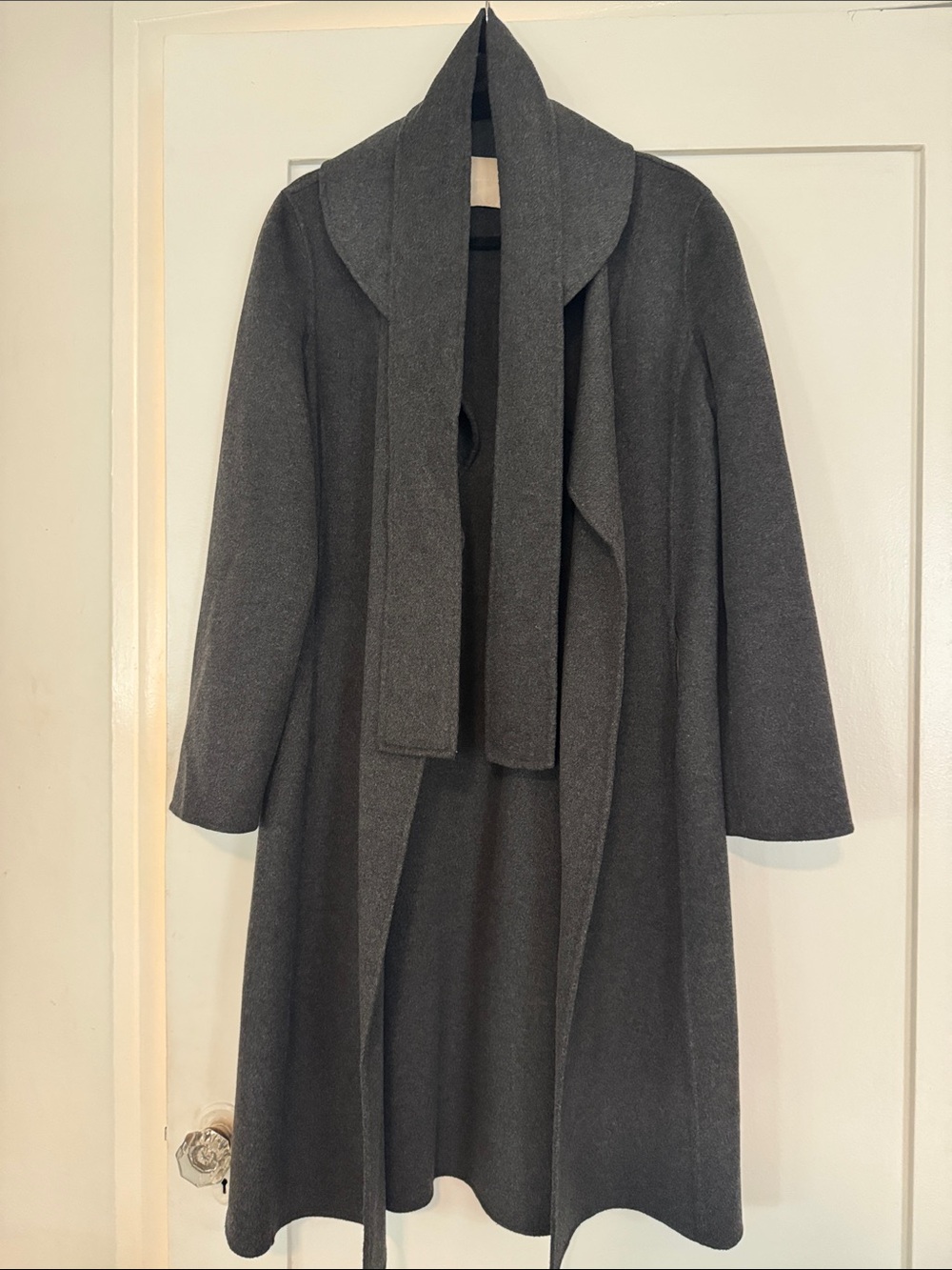 Magaschoni Cashmere Charcoal Gray Long Sleeve Wrap Coat Dress with Belt - Picture 6 of 6